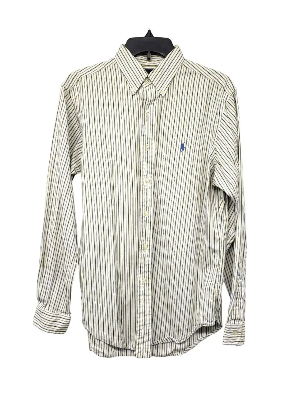 Ralph Lauren White Blue Yellow Stripe Button Down Shirt Mens 15 1/2 34 35